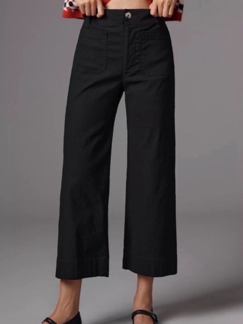 Maeve Anthropologie The Collette Black Wide-Leg Crop Pants